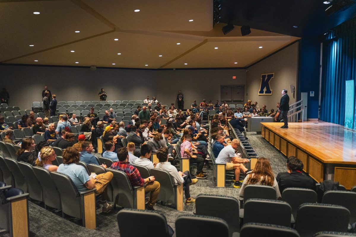 The audience in the KIVA gradually fills as the time for Kyle Rittenhouse’s speech approaches on April 16, 2024.