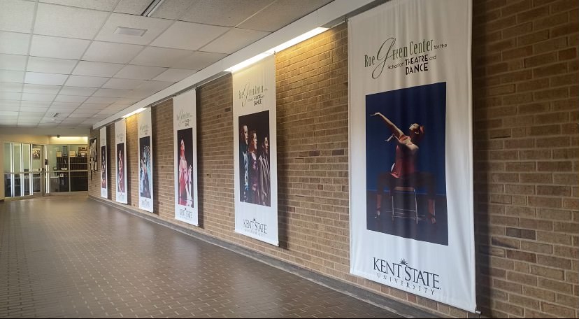 Wall scrolls hanging in the Center for Performing Arts. 