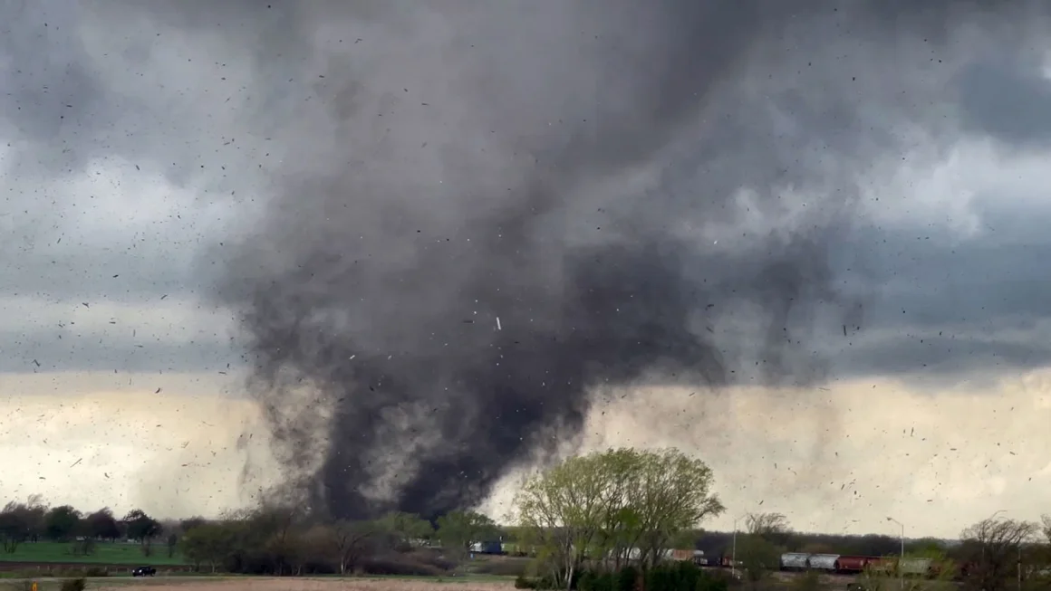 A destructive tornado crosses I-80 near Lincoln, Nebraska, on Friday, April 26. 