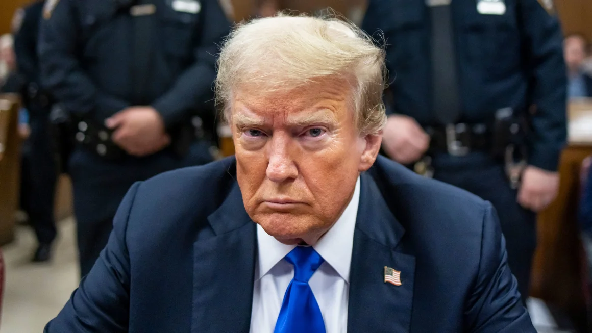 Former U.S. President Donald Trump sits at the defendant's table inside the courthouse at his hush money trial at Manhattan Criminal Court on May 30, 2024 in New York City. (Justin Lane/Pool/Getty Images)