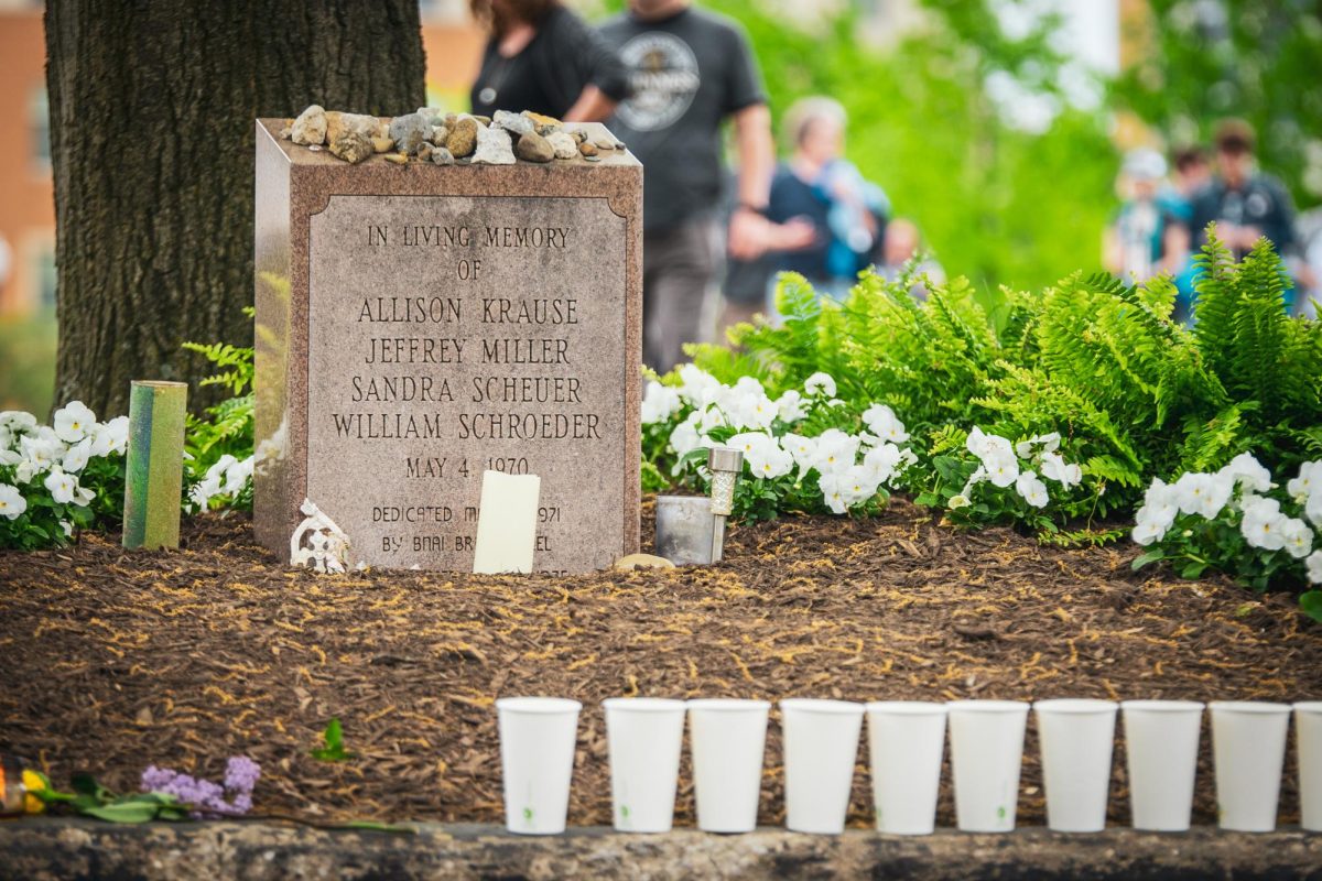 Headstone commemorates the lives that were lost during May 4, 1970 on May 4, 2024.