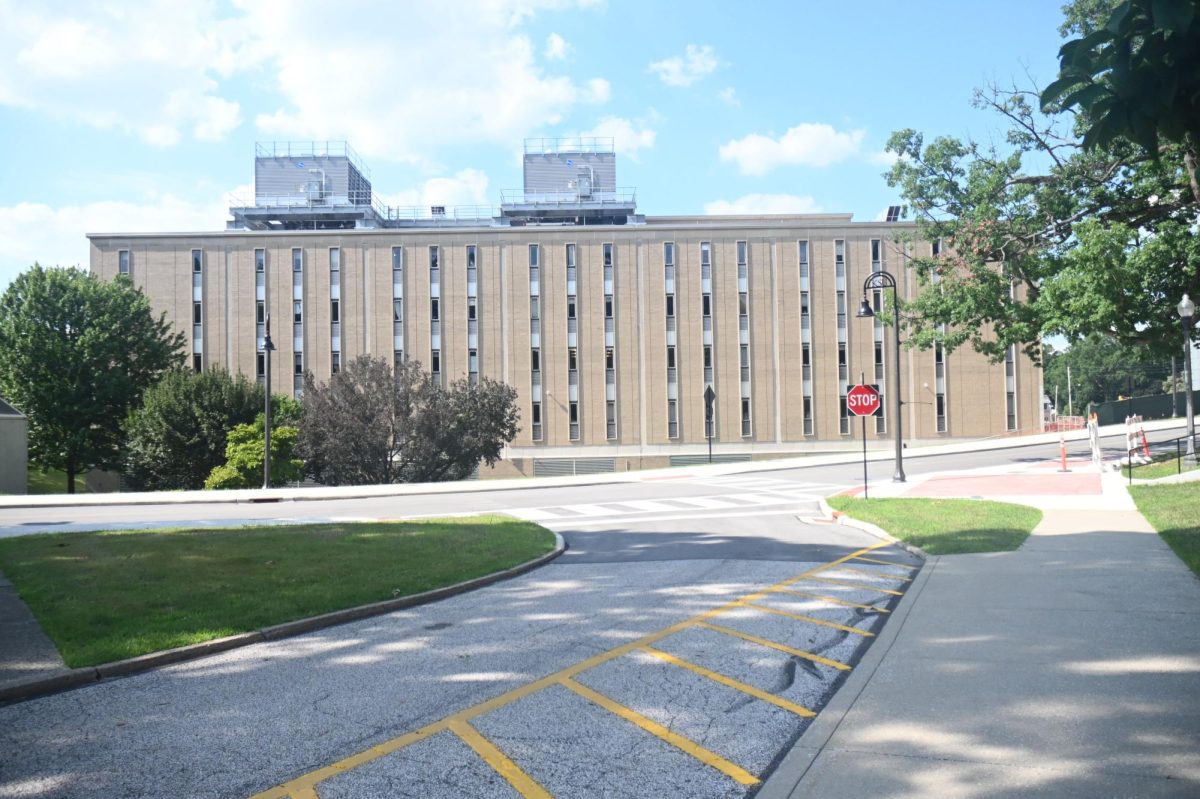 Construction takes place at Kent State's White Hall. 