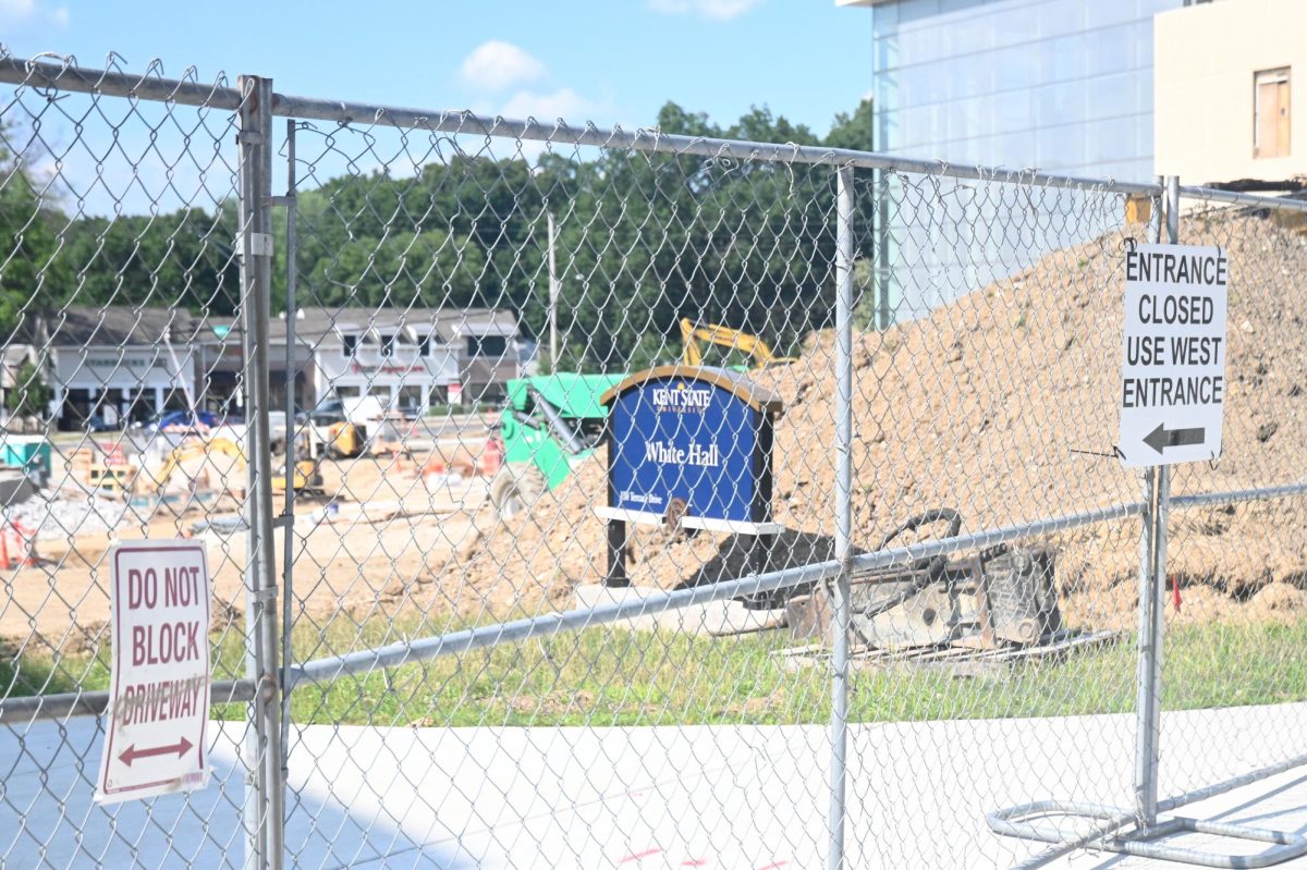 Construction takes place at Kent State's White Hall. 