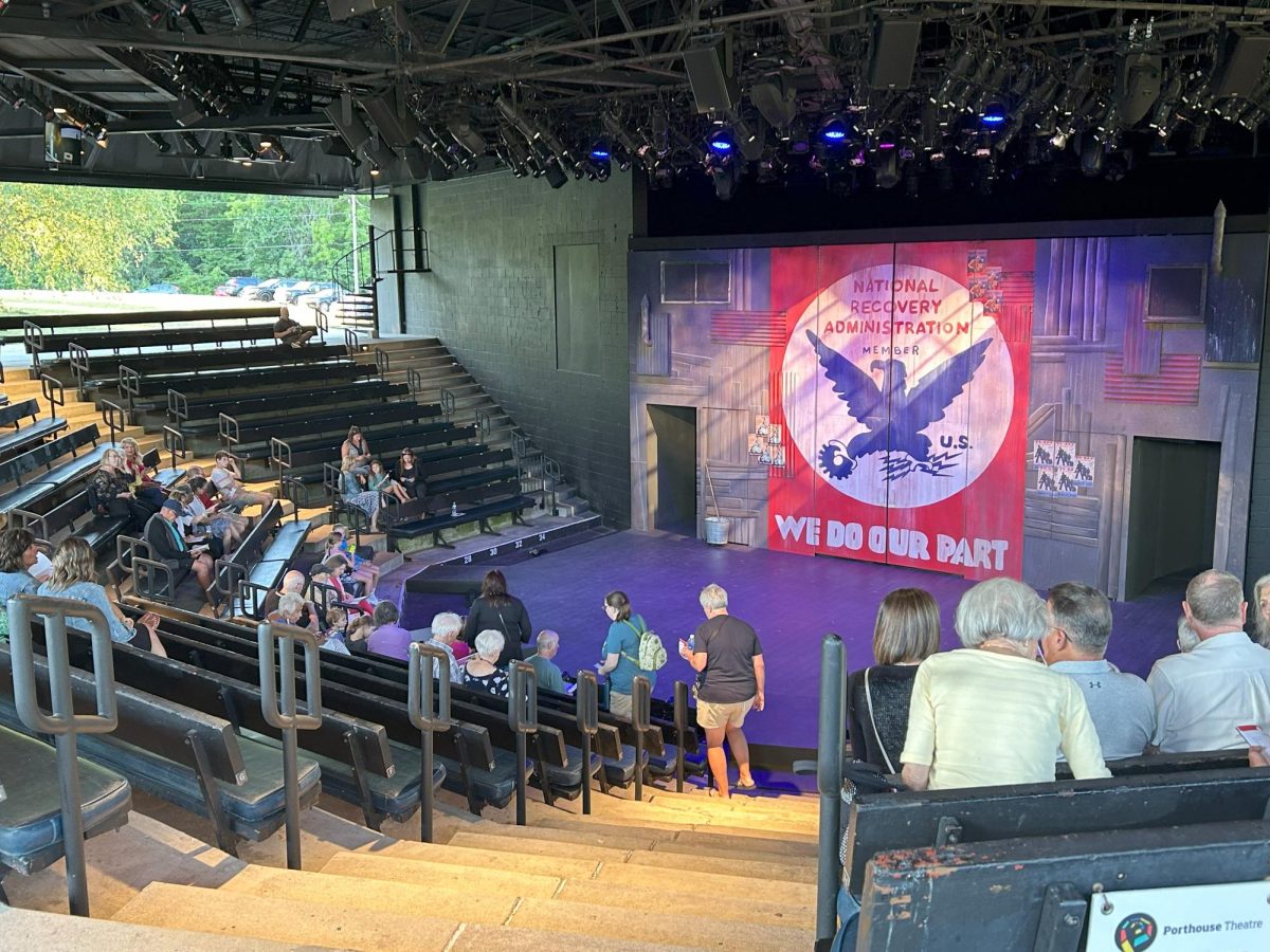 Spectators fill into the Porthouse Theater at the Blossom Music Center to view a preview of “Annie.”