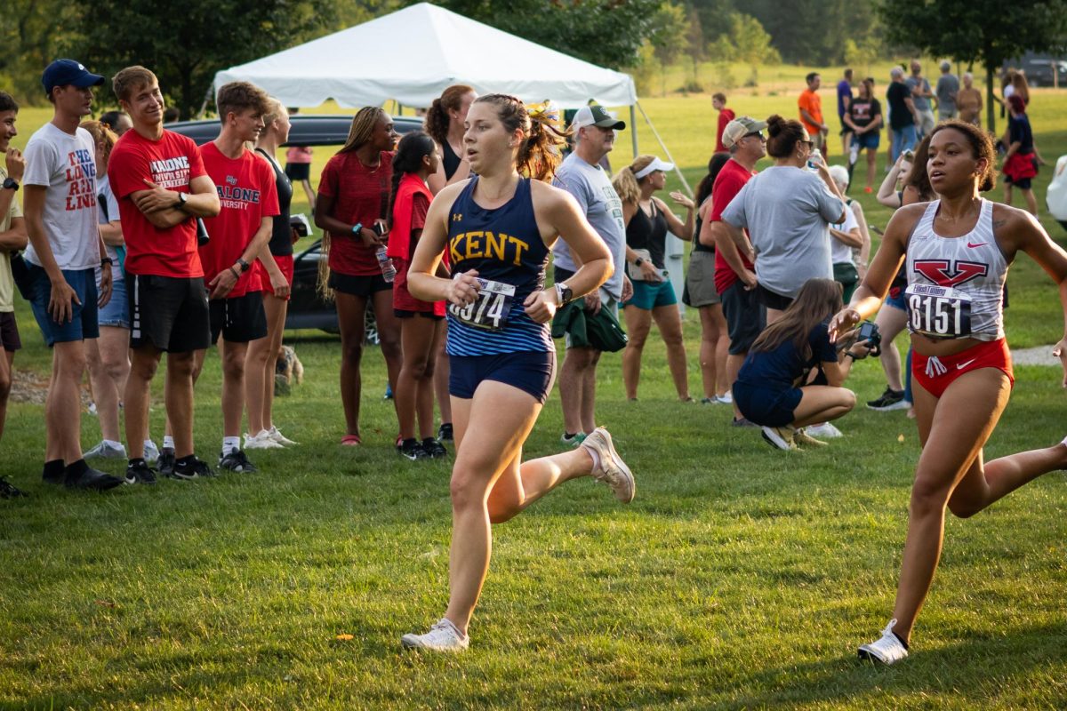 Addie LaBombard nears the end of the cross country race where she will finish 87th on August 30, 2024.