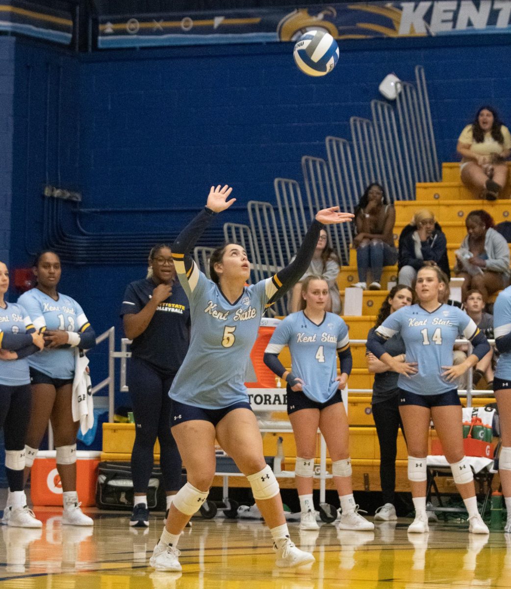 Freshman Lesley Furuta prepares to serve after Kent wins a point on Sep. 19, 2024.