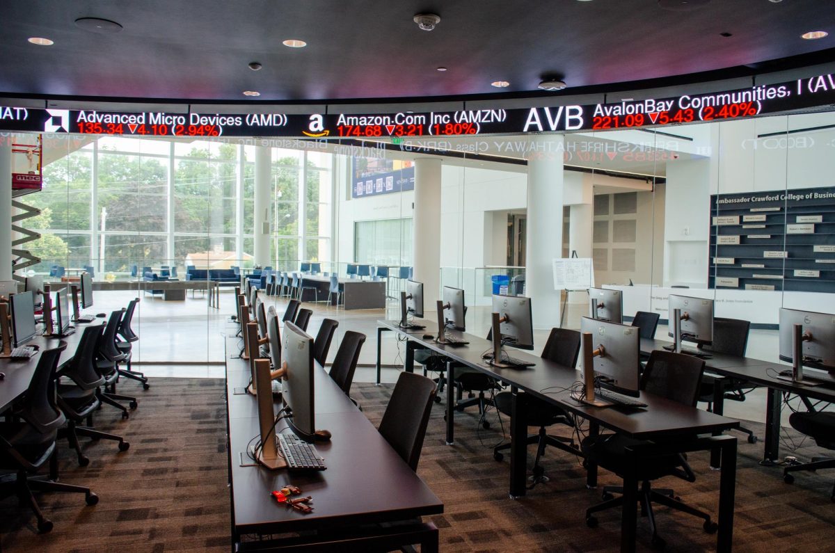 Inside Robert M. and Janet L. Archer Trading Lab, in the new Crawford building, at Kent State University. (Photo taken on 09/06/2024.)