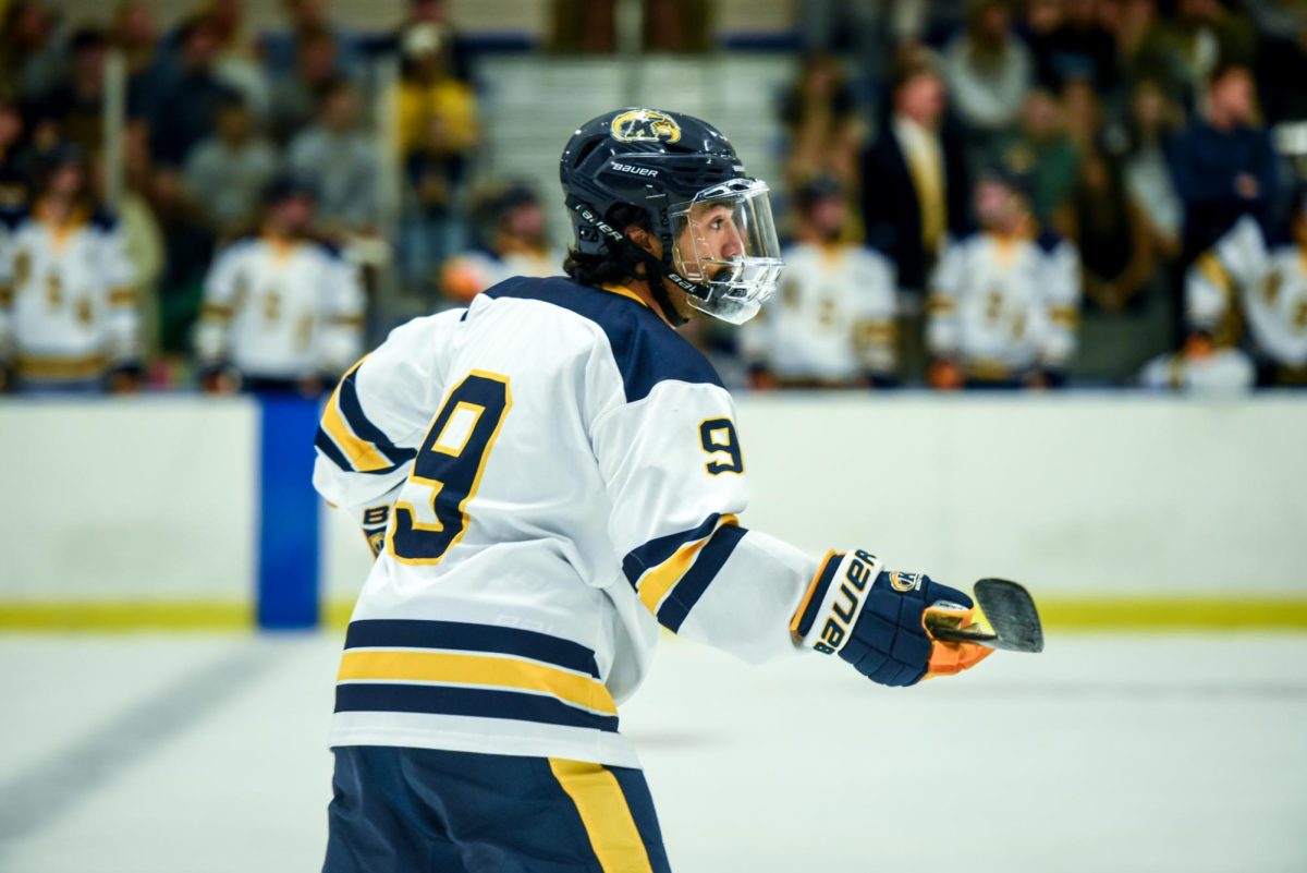 Adrian Sanchez, Kent State freshman and forward, calls for the puck in the second period against Northern Illinois, Sept. 14th, 2024. 