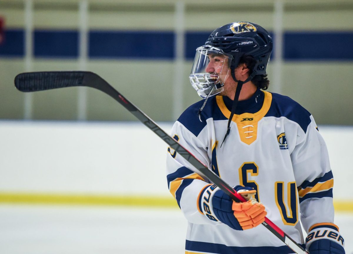  Kent State Freshman Adrian Sanchez laughs at a comment from a teammate during warm-ups before the game against Northern Illinois. Sept. 14th, 2024