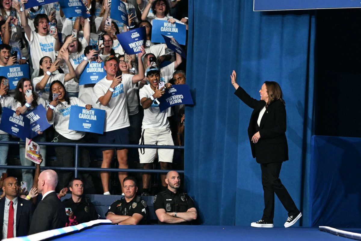 Vice President Kamala Harris walks on stage at a campaign event in Greensboro, North Carolina, on Thursday, September 12.