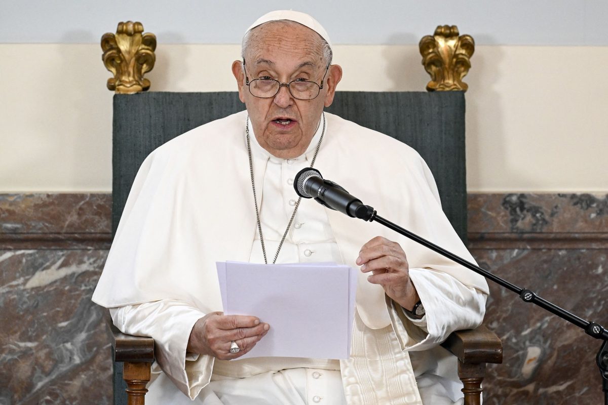 Pope Francis pictured during a papal visit to the Royal Castle in Laeken, Brussels.