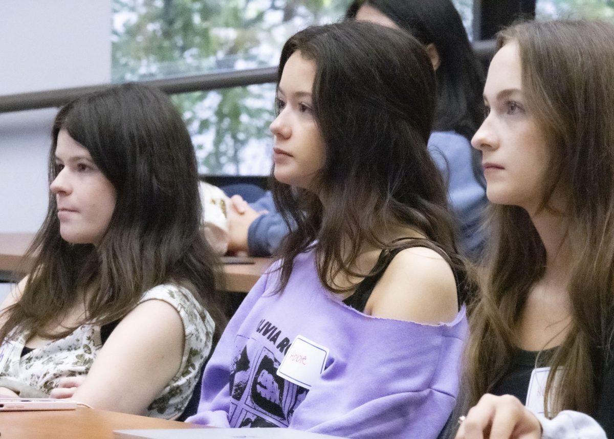 Students listen to the panelists discuss how popstars have influenced public relations and advertising at the PRSSA Kent and Kent AAF Icons and Influencers event, Sept. 18, 2024.