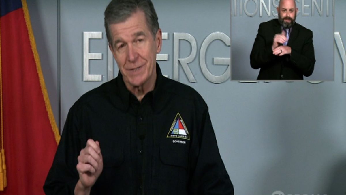 In this screengrab from video, North Carolina Gov. Roy Cooper speaks to the press about Hurricane Helene on September 26.