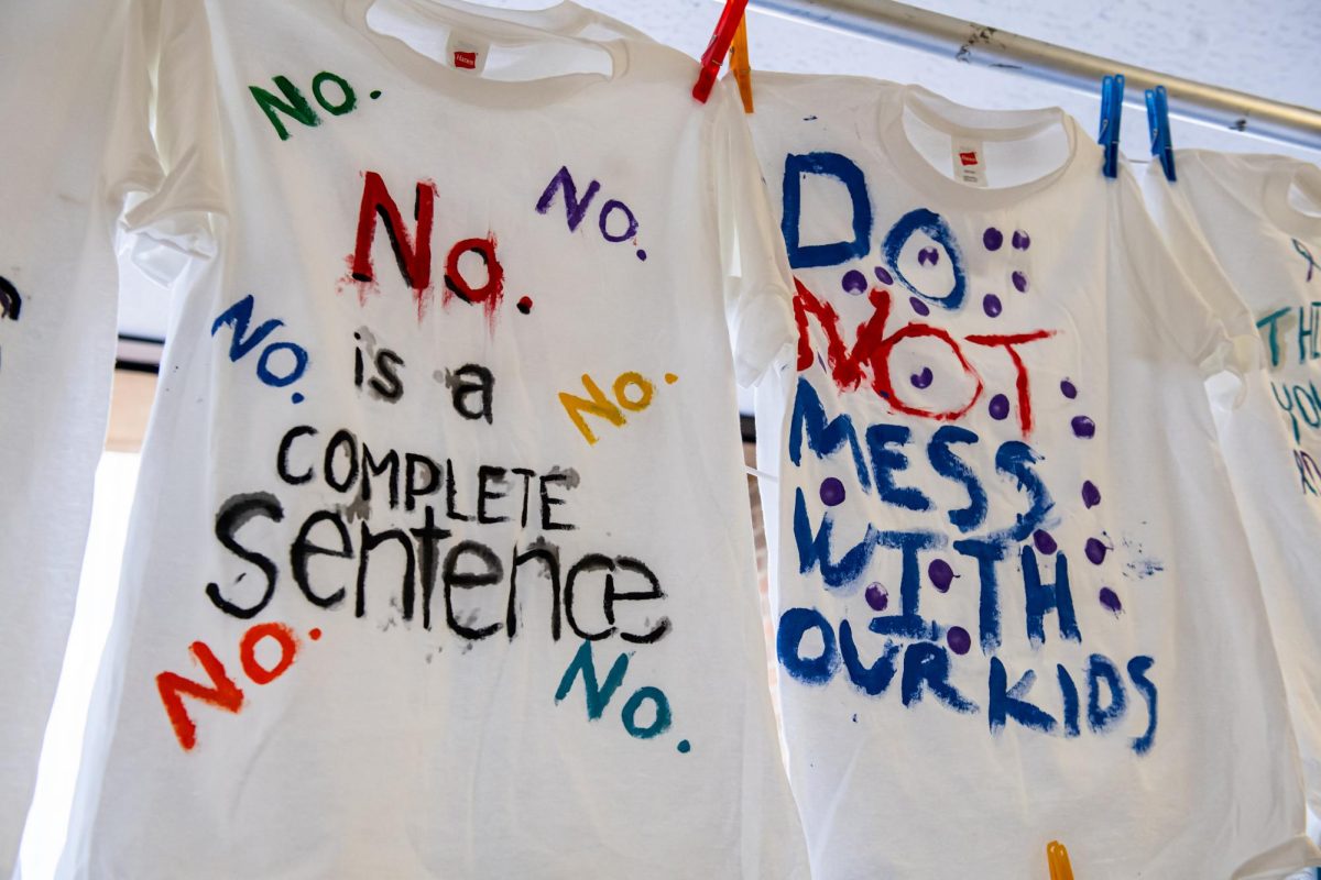 The Clothesline Project created by SRVSS features shirts created by power-based violence survivors, Wednesday, Oct. 16, 2024. 