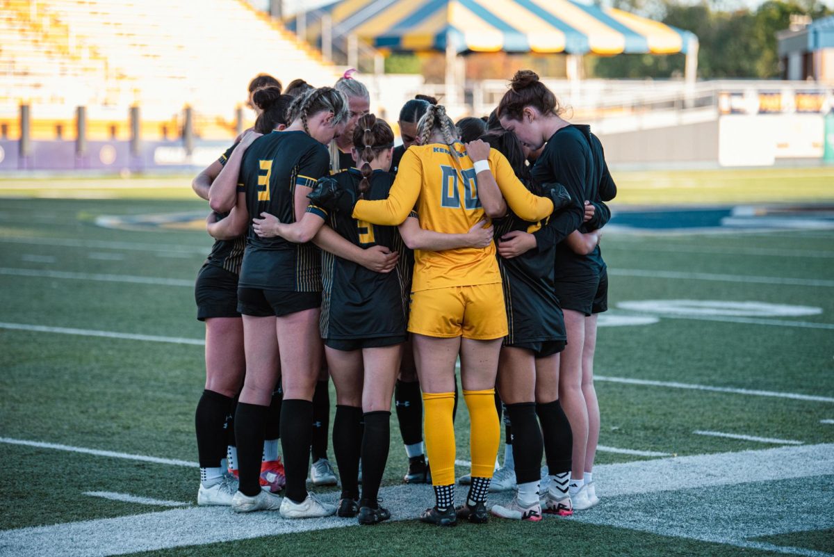 Kent State Soccer team huddled up before their game against Western Michigan. Oct. 5, 2024.