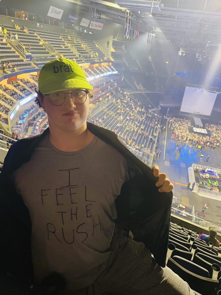 Nicholas Keller posing in his seat at the SWEAT tour at Nationwide Arena on Sept. 20 in Columbus, Ohio.