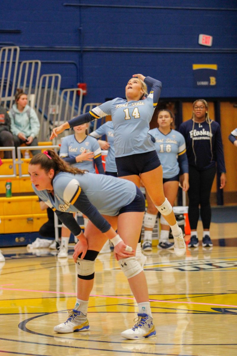 Kent State senior, Tylee Fuller spikes the ball during their match against Ball State on October 19, 2024.