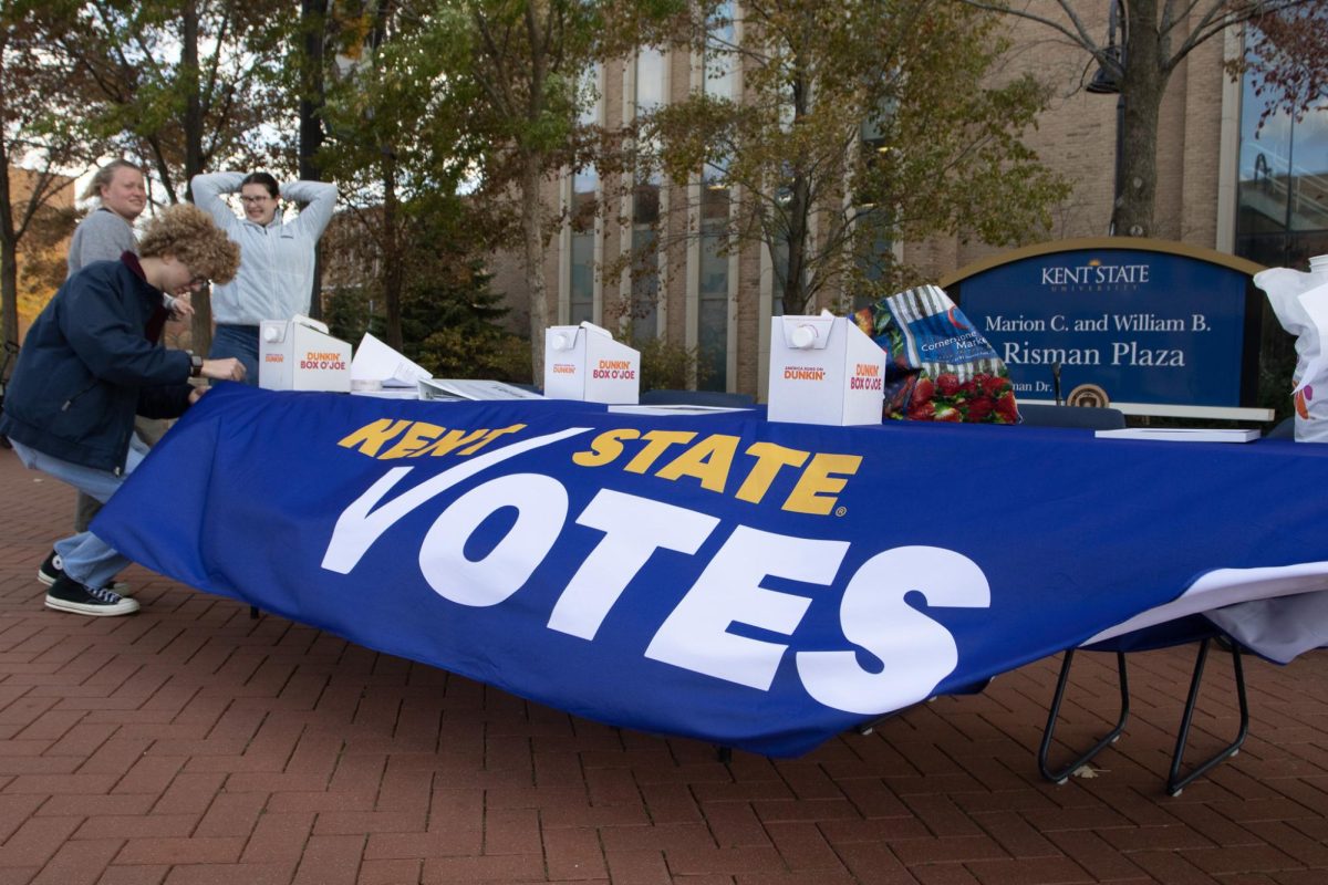 Kent State Votes set up their table to speak to Kent students about Election Day, Nov. 5, 2024.