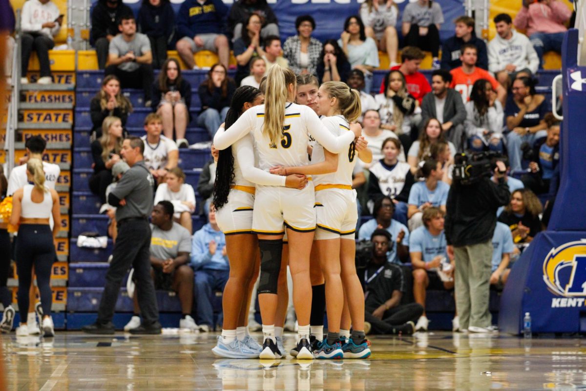 Kent State women's basketball starting lineup gear for their first home game against James Madison University Nov. 4, 2024 in the M.A.C.C. 