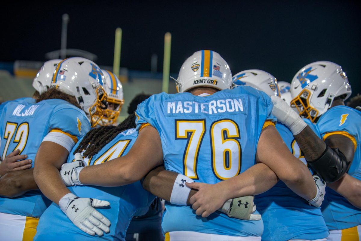 Kent State Seniors huddled up before they play against their rivals Akron. Nov 19, 2024.