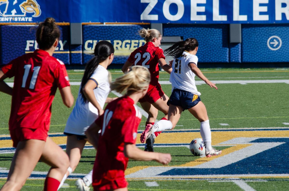 Kent State player Alanna Raimondo steals ball from Makenna Morrison during the game against Miami University, on November 3, 2024.