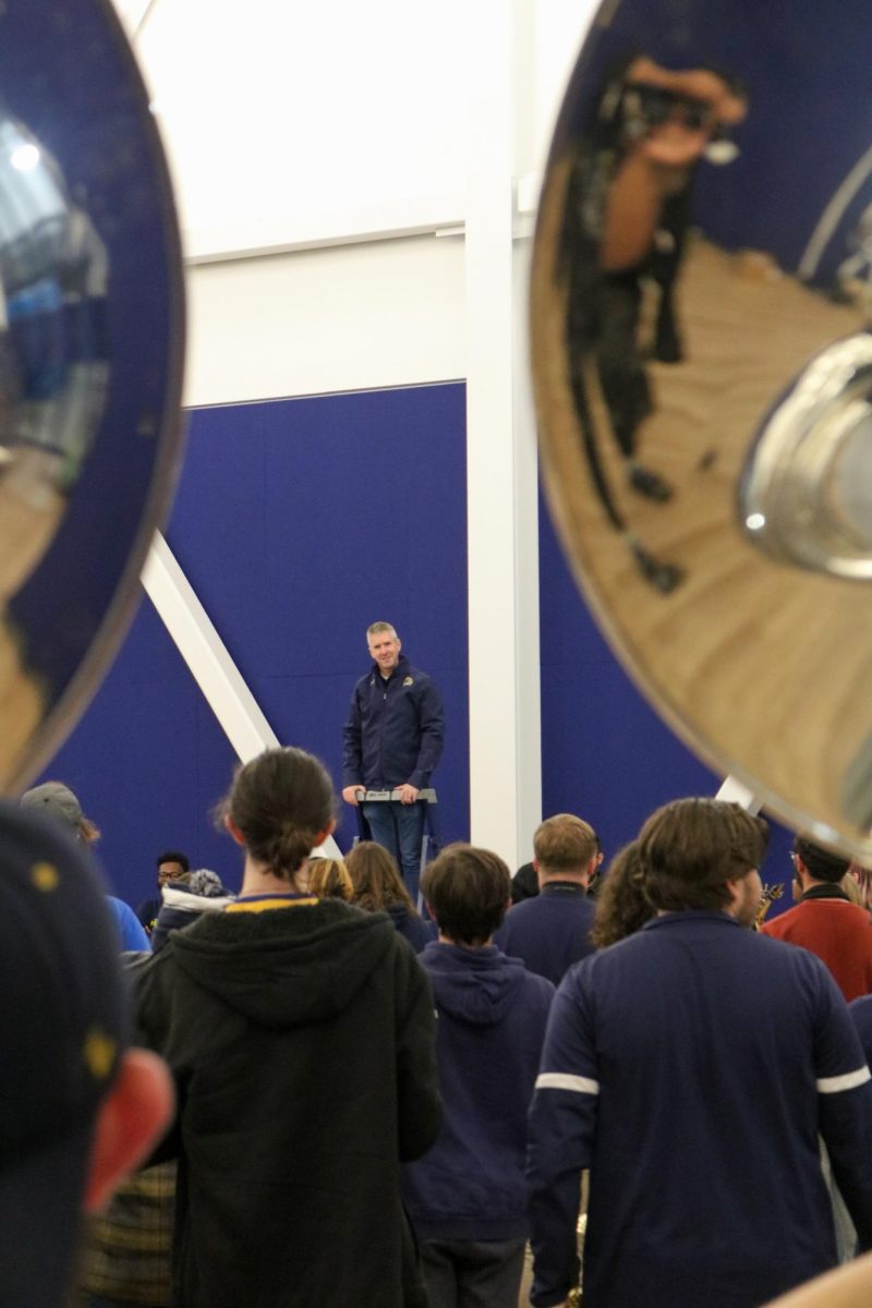 Kent State University's band director leads a sound check in the newly renovated band practice space on November 15, 2024.