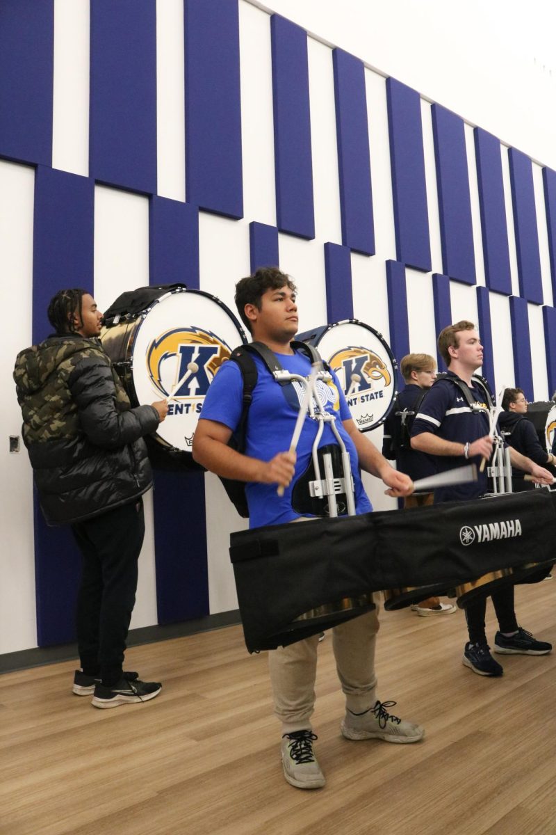 Kent State University band does a sound check in the newly renovated practice space in the Ice rink on November 15, 2024.
