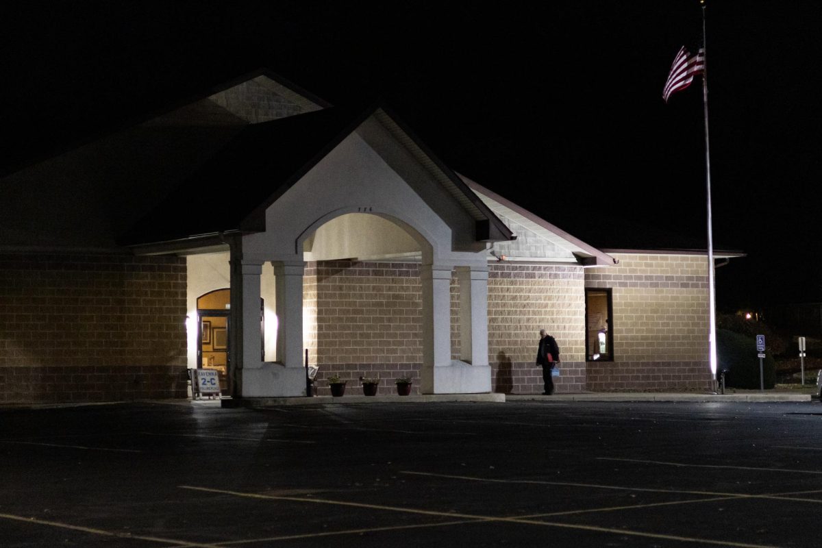 John Griffin, a polling worker, is on his way to work his third election at the Ravenna Elk Lodge, a polling location, on Nov. 5th, 2024.