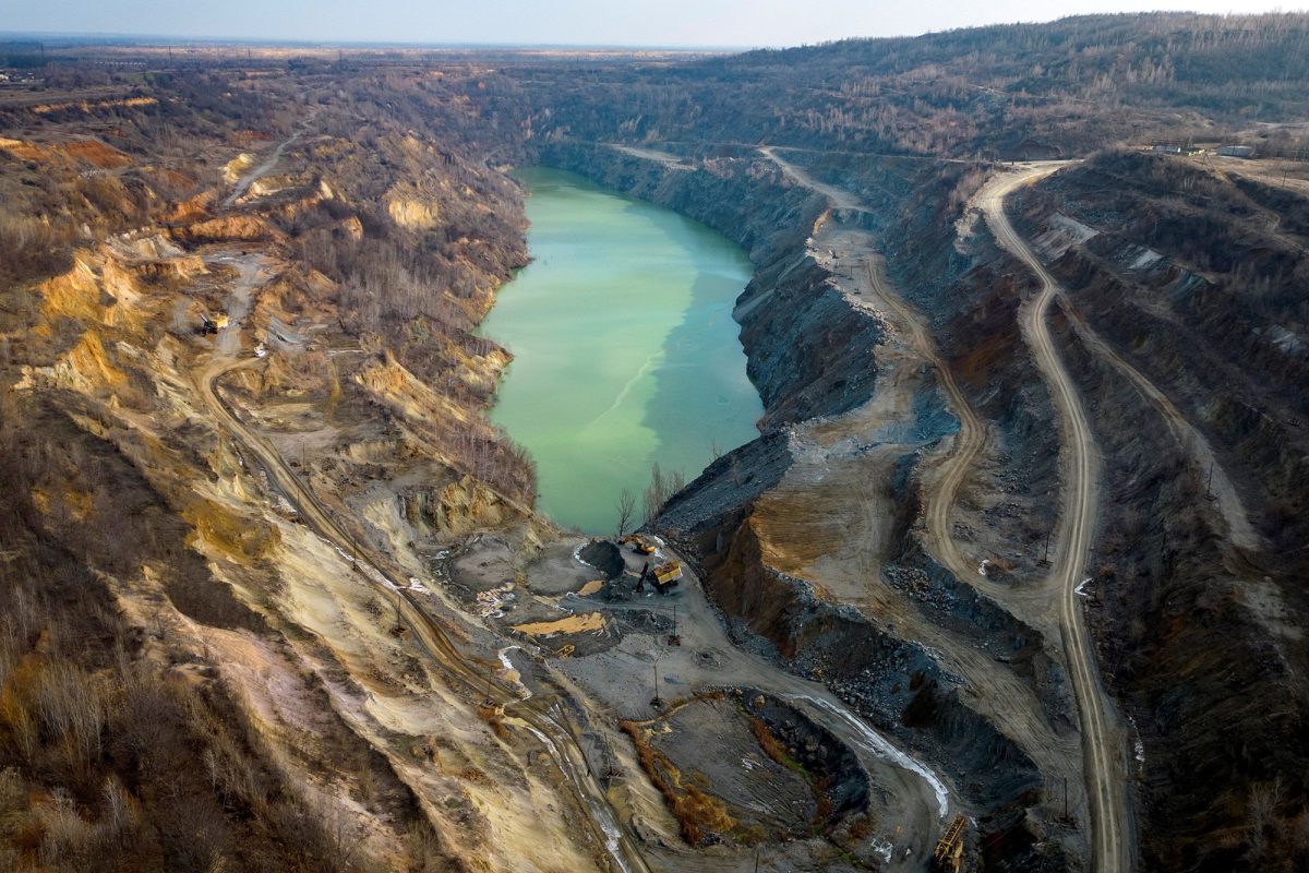 A drone view shows the open pit mine of Zavallievsky Graphite, amid Russia’s attack on Ukraine, in Zavallia, Ukraine, February 10.