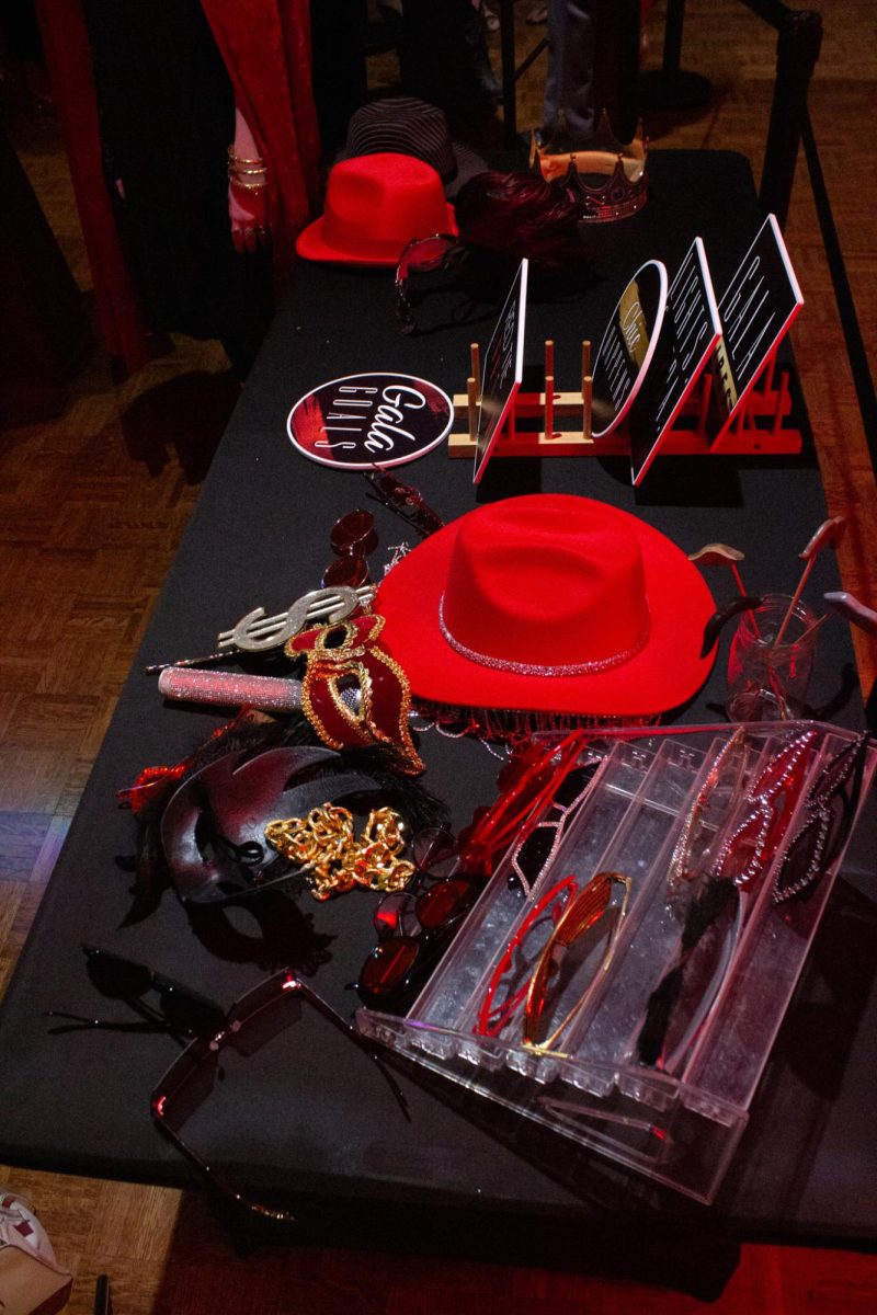 Prop table for the photo booth at FAB's Red Dress Gala on Feb. 8th, 2025.