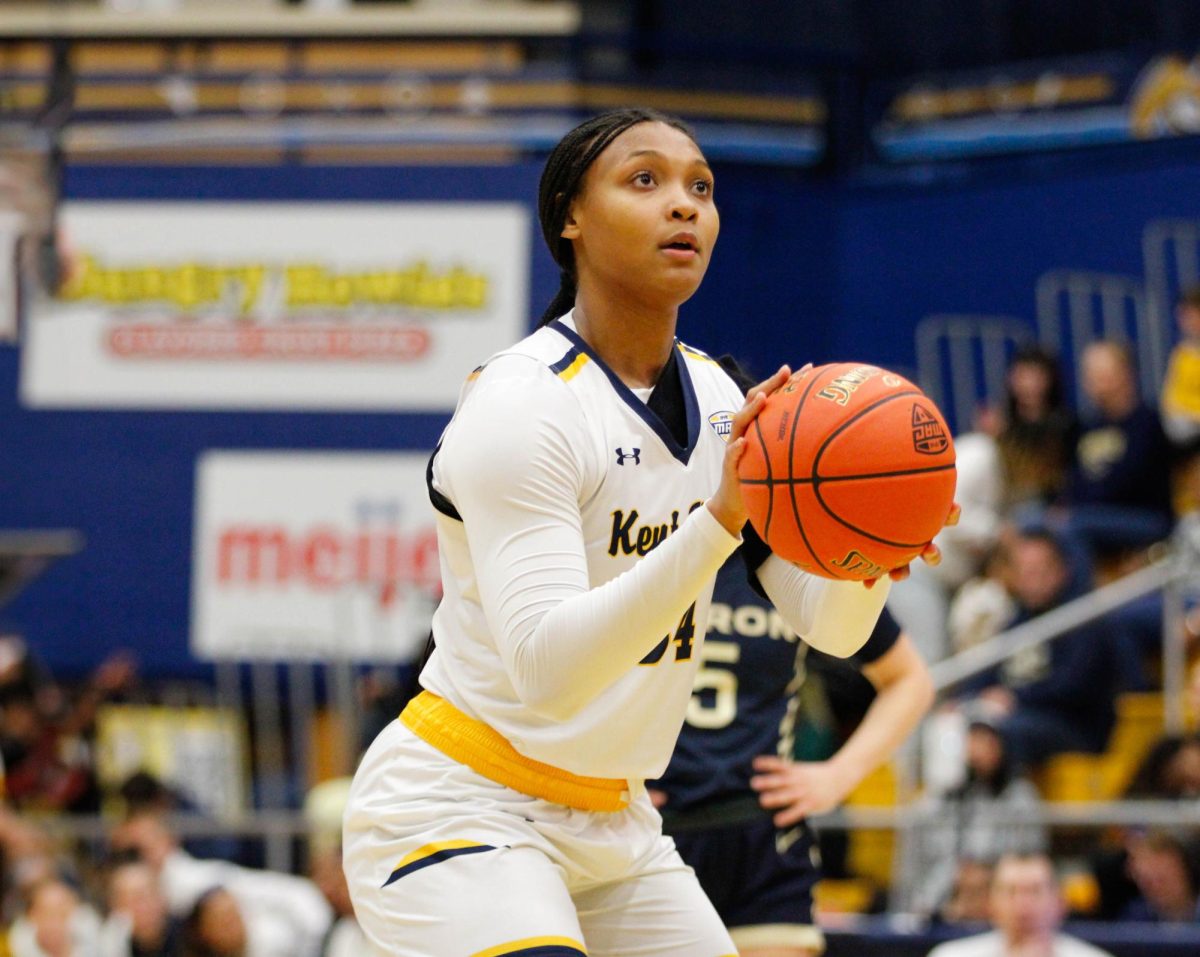 Kent State University sophomore forward Janae Tyler gets ready to make a free throw shot in their game against Akron University on Feb. 1, 2025. 