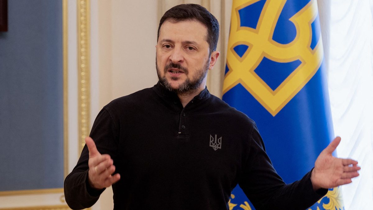 Ukraine's President Volodymyr Zelensky gives a press conference in Kyiv, Ukraine on February 19.