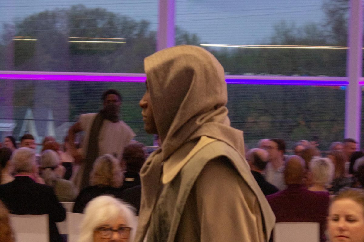 Model wearing Myles Parent B.F.A. walks at Kent State Annual Fashion Show on April 25, 2025.