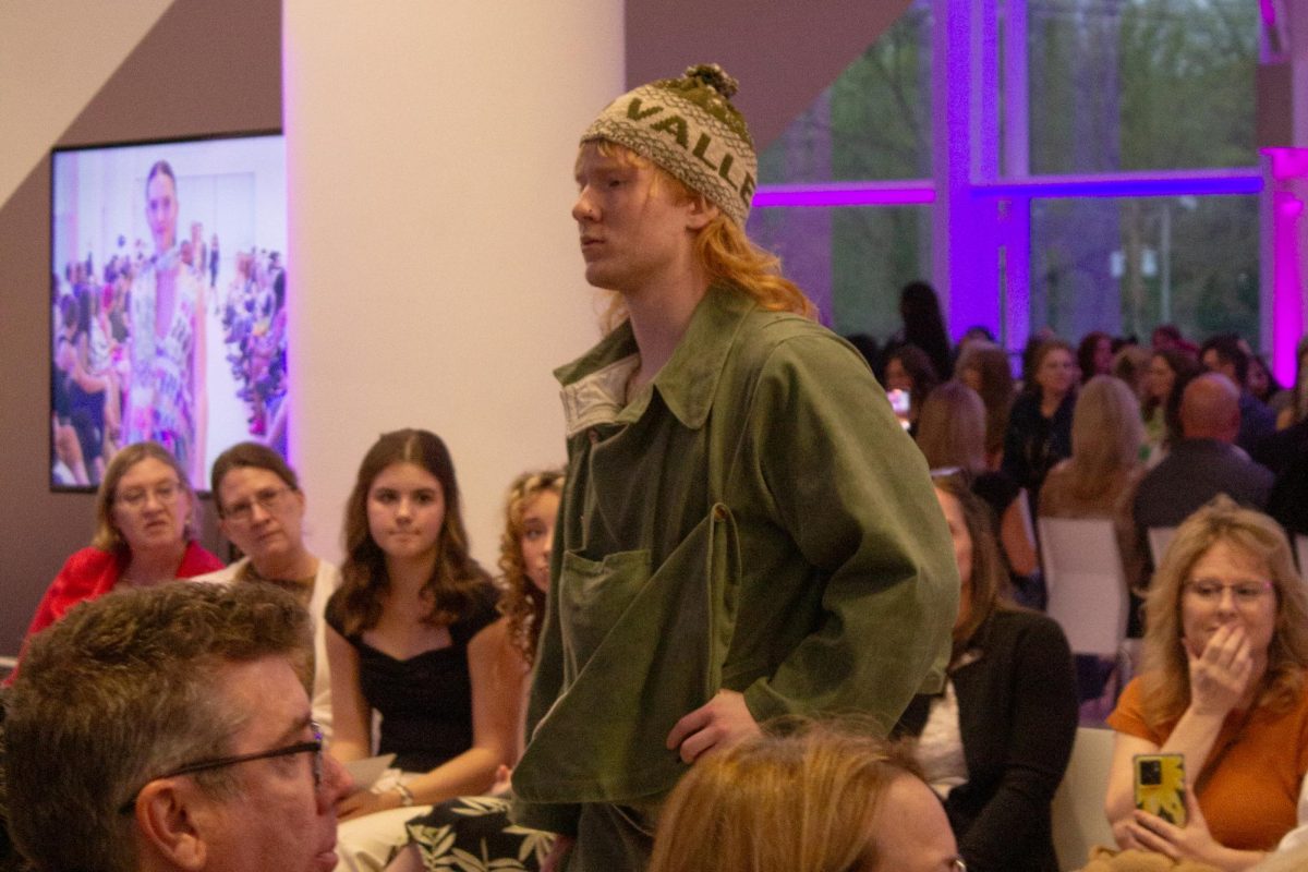 Model Peter Bormann wearing Myles Parent B.F.A. walks at Kent State Annual Fashion Show on April 25, 2025.
