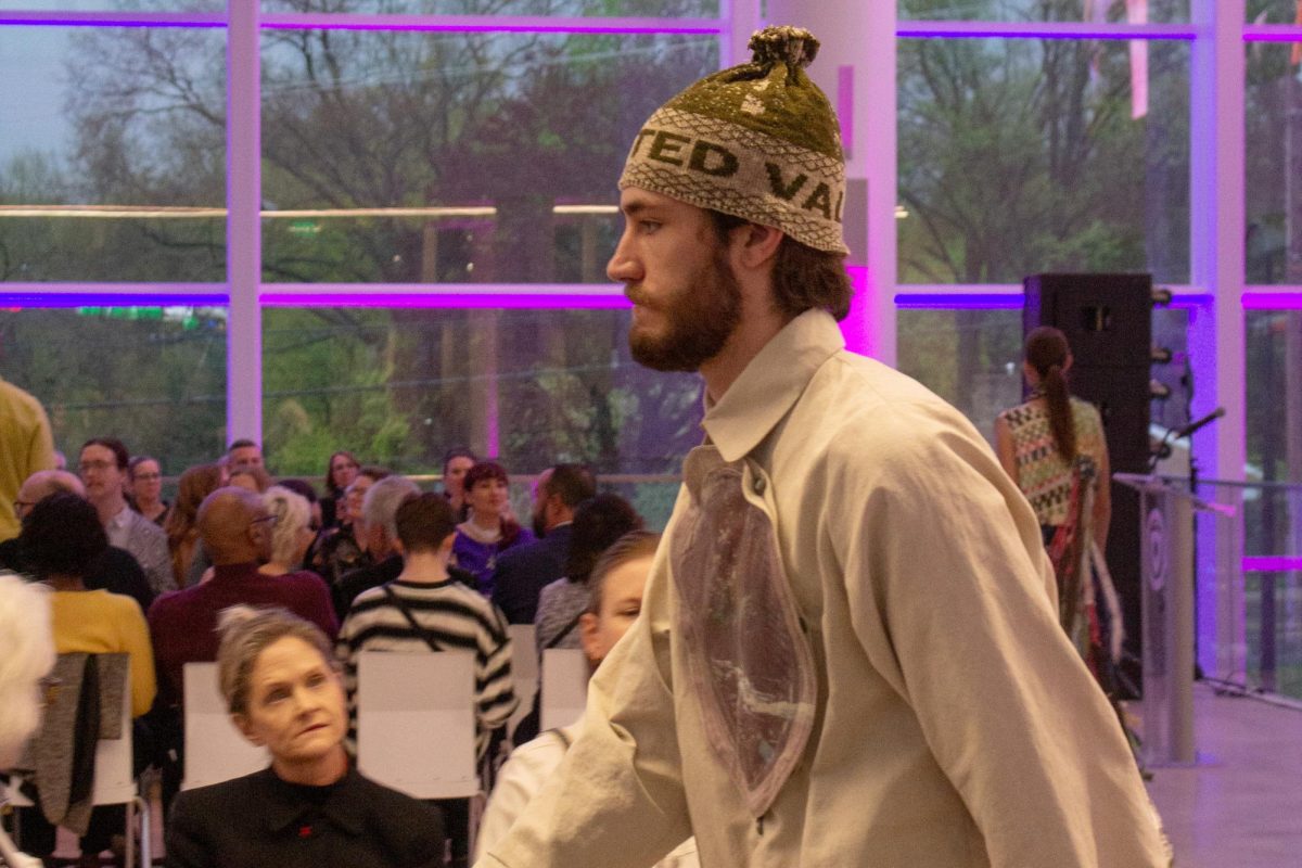 Model Hayden wearing Myles Parent B.F.A. walks at Kent State Annual Fashion Show on April 25, 2025.