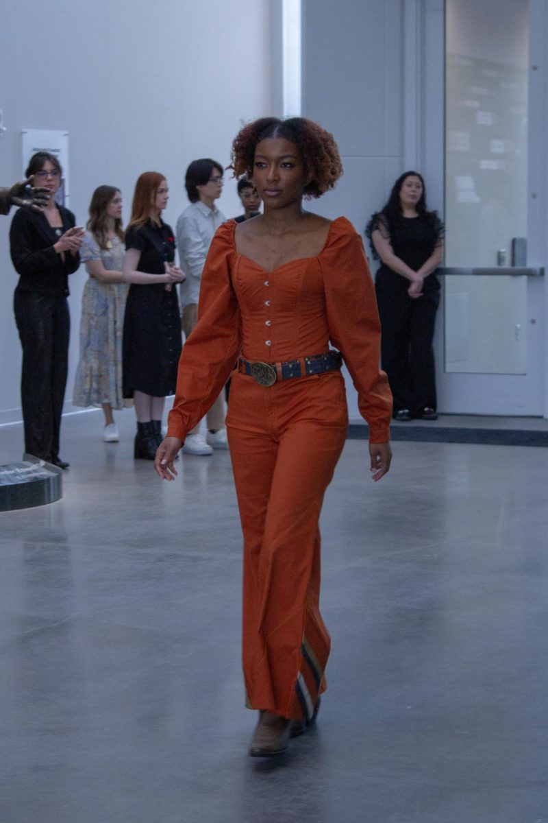 Model Samirrah Evans wearing Allison Atkins B.F.A. walks at Kent State Annual Fashion Show on April 24,2025.