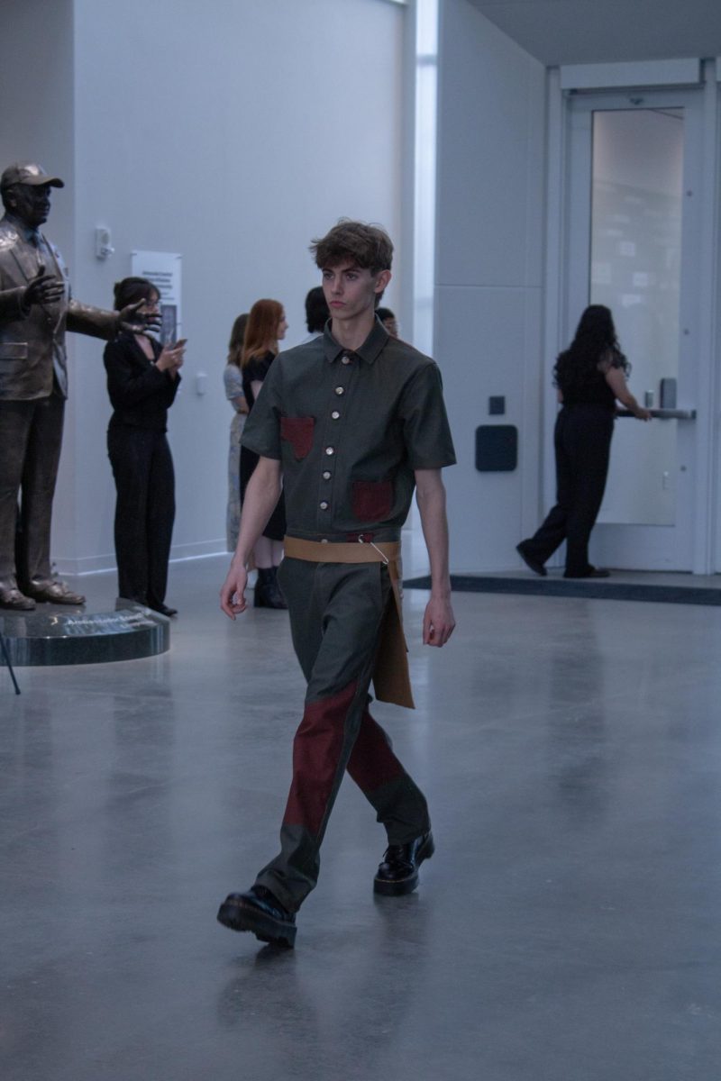 Model wearing Branch Zimmerman B.F.A. walks at Kent State Annual Fashion Show on April 24, 2025.