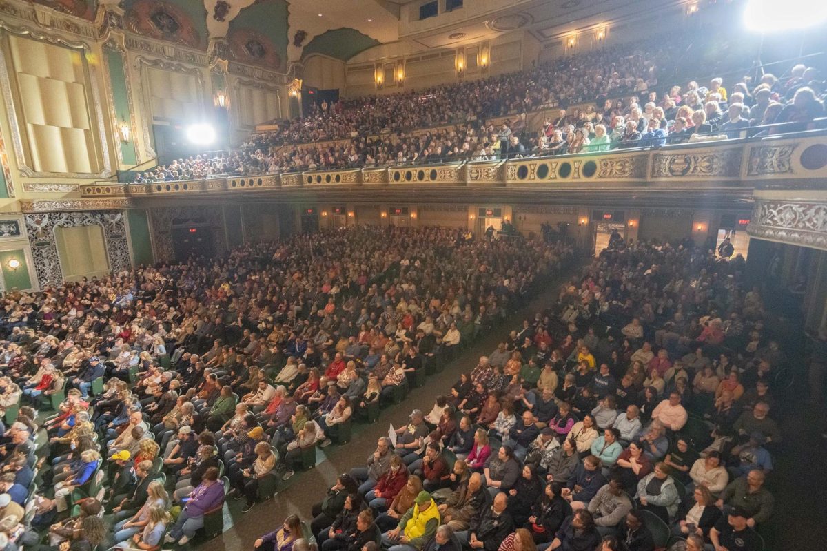 Tim Walz speaks to a crowd of around 2,100 with 500 people in the overflow room at the DeYor Performing Arts Center in Youngstown, Ohio on Monday, April 7th, 2025.