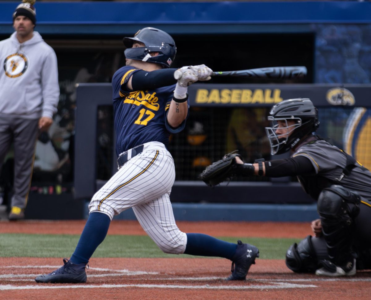 Kent sophomore Payton Ebbing hits a foul ball during the bottom of the first in their game against Baldwin Wallace on Wednesday, April 2, 2025.