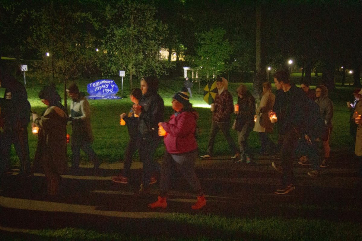 KSU Students, Alumni, and Kent Civilians walk with vigils for the anniversary of May fourth on May 3, 2025.