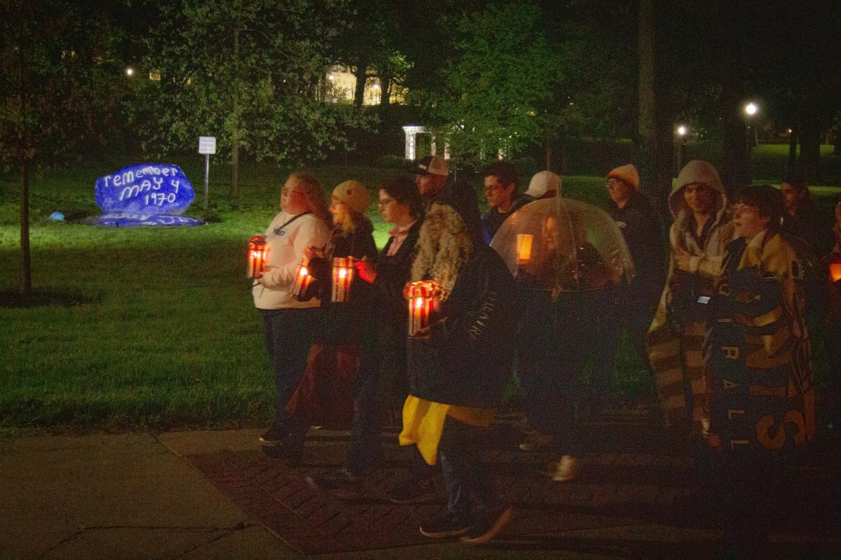 KSU Students, Alumni, and Kent Civilians walk with vigils for the anniversary of May fourth on May 3, 2025.