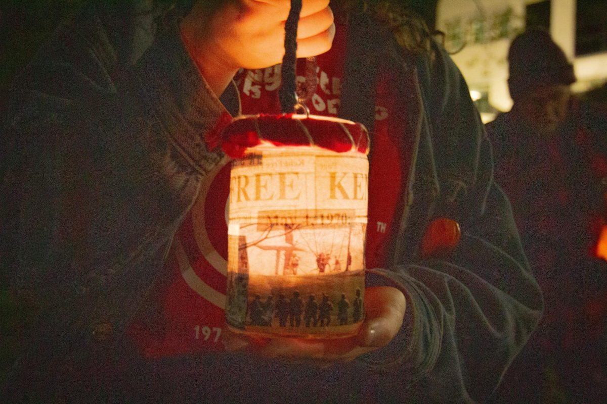 KSU Student holds self made Candle Vigil for the anniversary of May fourth on May 3, 2025.