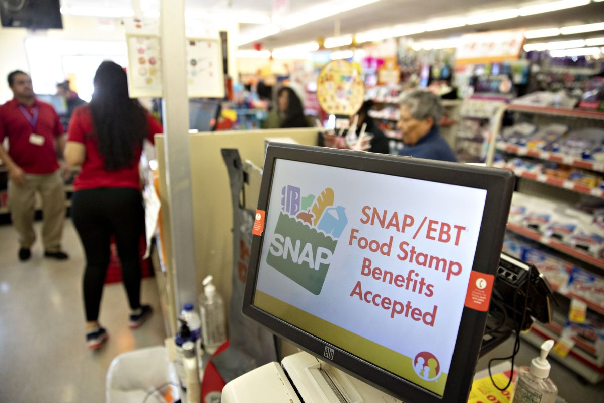 A screen inside a Family Dollar Stores Inc. store in Chicago, Illinois, in March 2020.