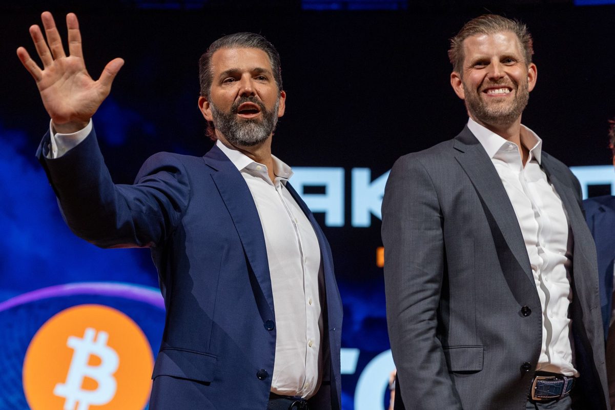 Donald Trump Jr. and Eric Trump at the Bitcoin 2025 conference in Las Vegas in May.