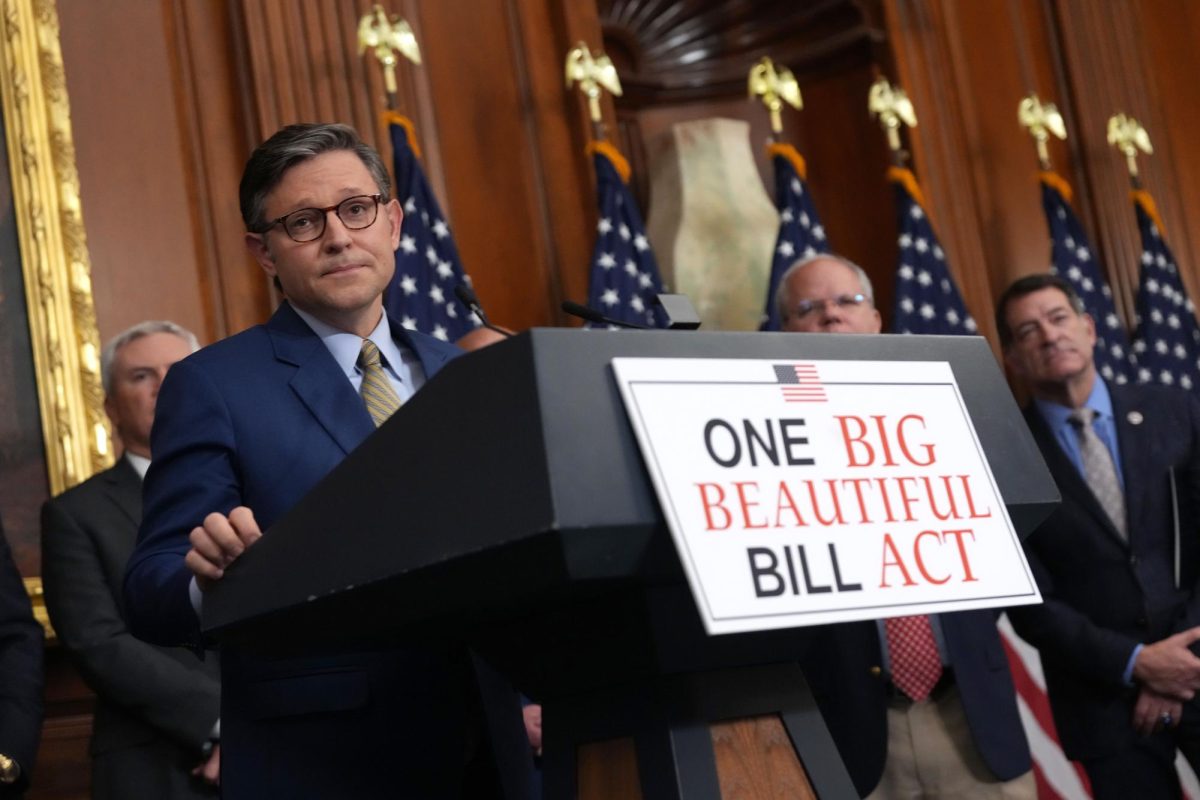 House Speaker Mike Johnson speaks to the media after the House narrowly passed a bill forwarding President Donald Trump's agenda at the US Capitol in May.
