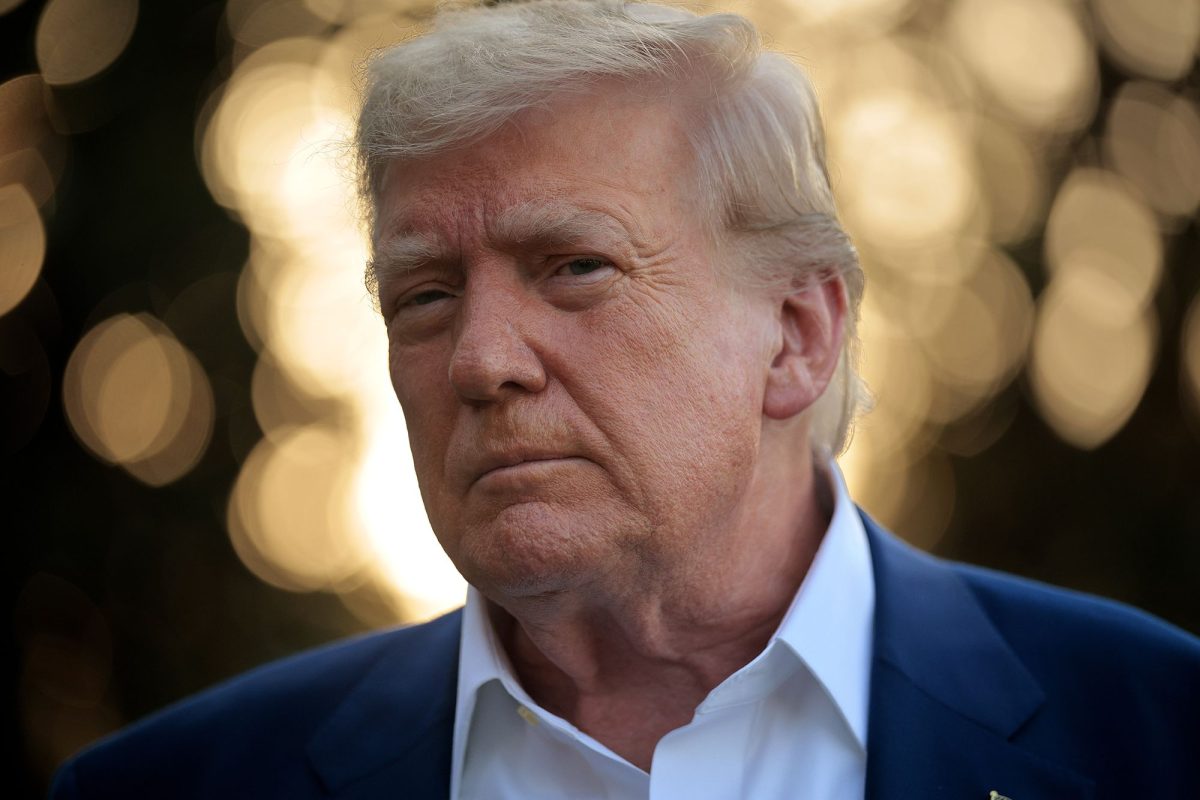 President Donald Trump speaks to reporters before boarding the Marine One presidential helicopter and departing the White House on June 24, 2025 in Washington, DC.