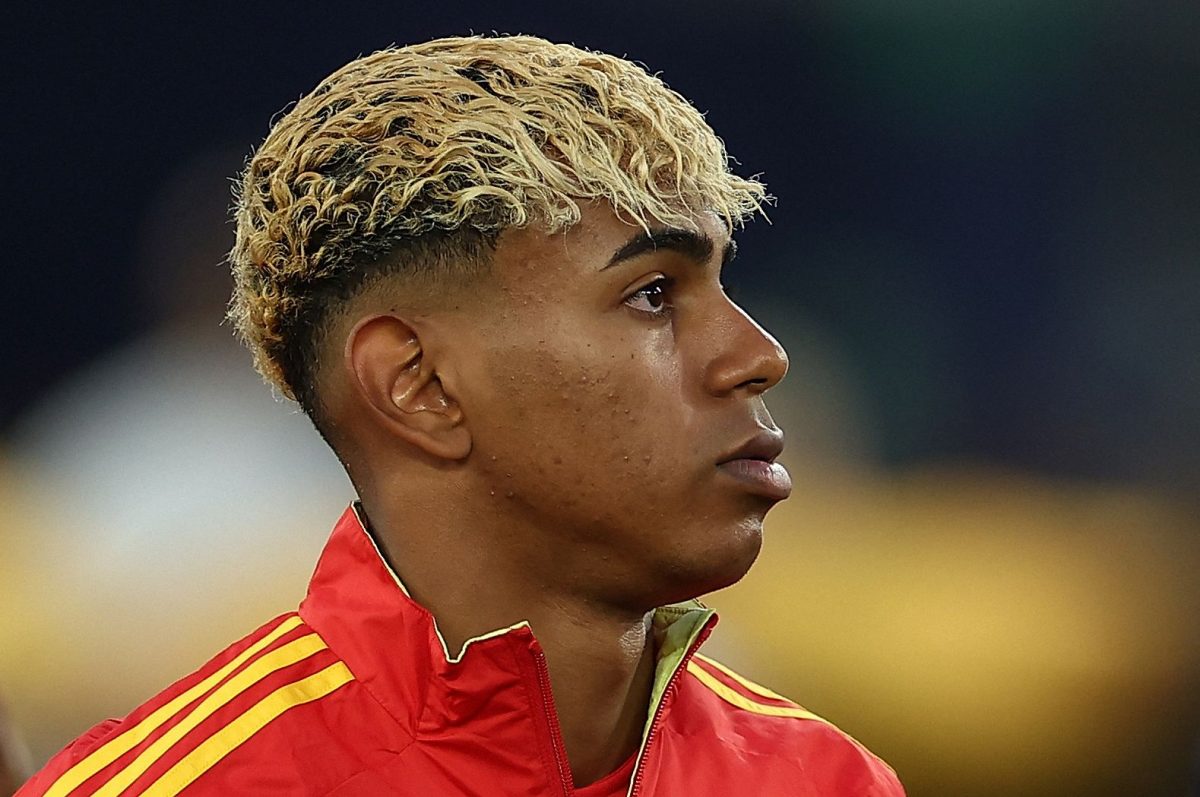 Lamine Yamal walks onto the pitch before a Nations League match in June.