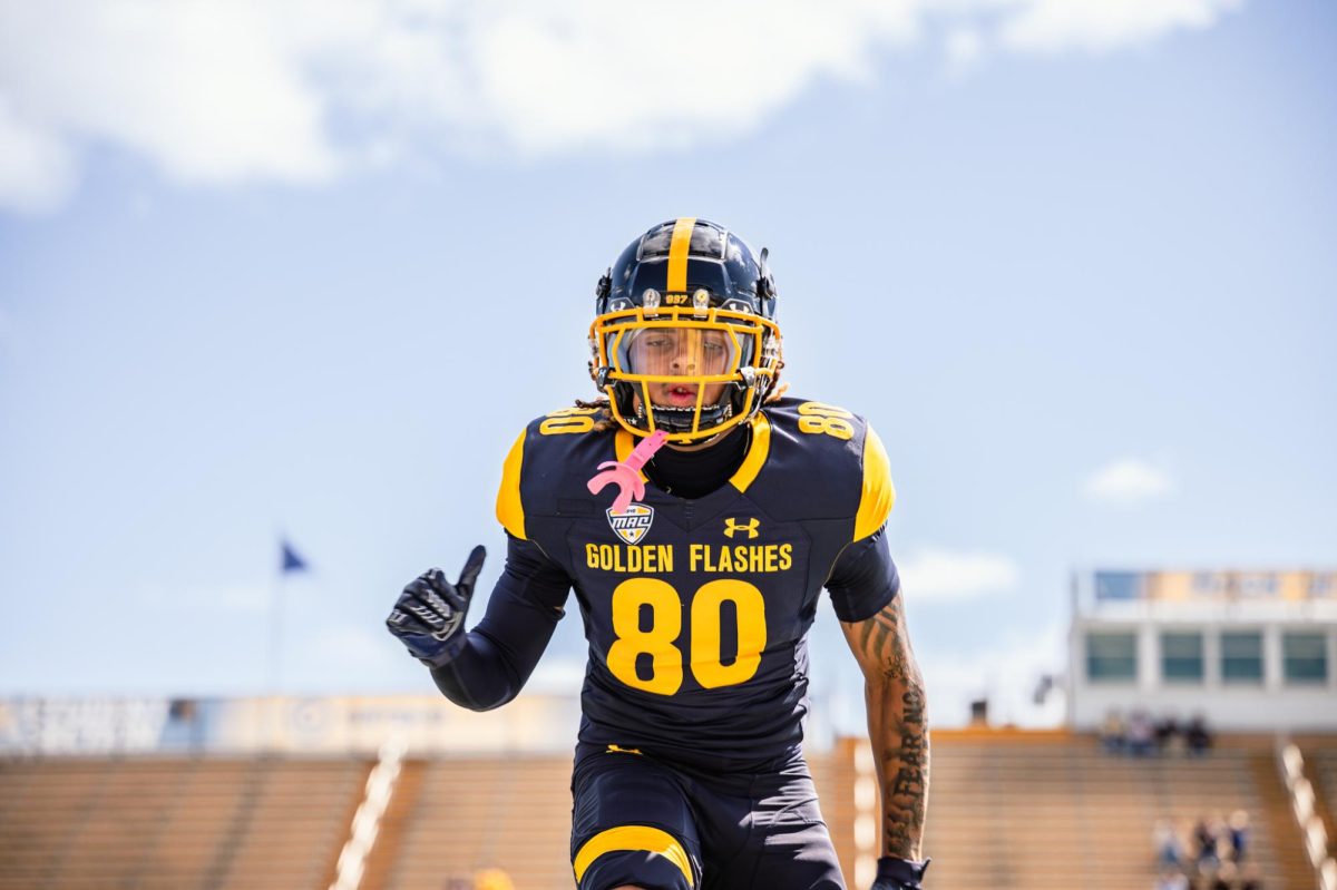Kent freshman Teaunn Hunter warms up before the home opening game against Merrimack on Aug. 30, 2025.