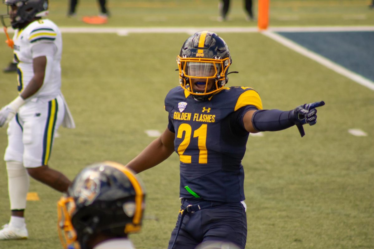 Defensive back, Joel Cordoba, communicates with teammates in the home opener against Merrimack on Saturday, Aug. 30, 2025 at Dix Stadium.