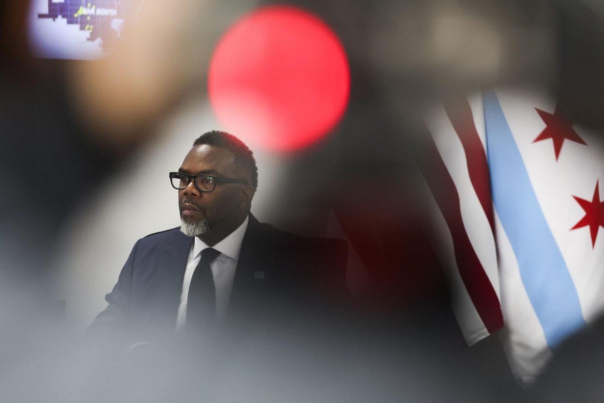 Mayor Brandon Johnson during a news conference at City Hall in Chicago on April 1.